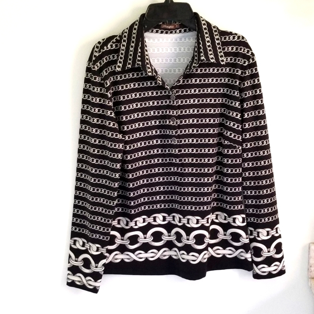 J. McLaughlin Black White Shirt with Enamel Buttons Catalina Cloth - Picture 2 of 6